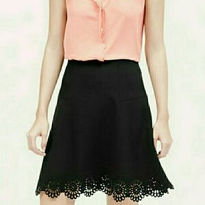 Ann Taylor Loft Acedemia Aline Floral Laser Cutout Scalloped Hem Skirt Blk‎ Sz 6